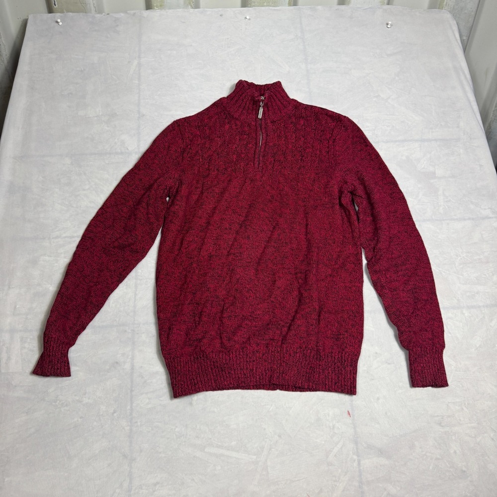 Karen Scott Womens 1/2 Zip Pullover Sweater Red Black Marled Long Sleeve‎ Size S